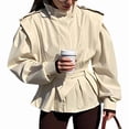 thumbnail image 2 of Women'S Fall Fashion Long Sleeve Belted Jacket Cropped Jackets Windbreaker Coat Street Lounge Wear Cream White S, 2 of 7