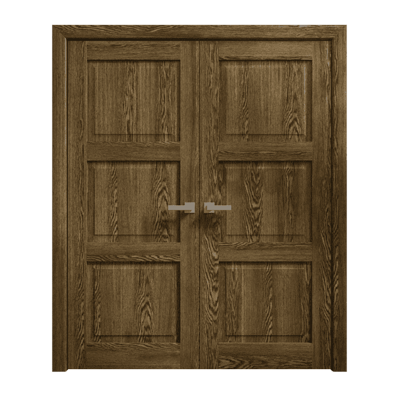 Interior Solid French Double Doors 36 x 80 inches | Ego 5010 Marble Oak | Wood Interior Solid Panel Frame | Closet Bedroom Modern Doors