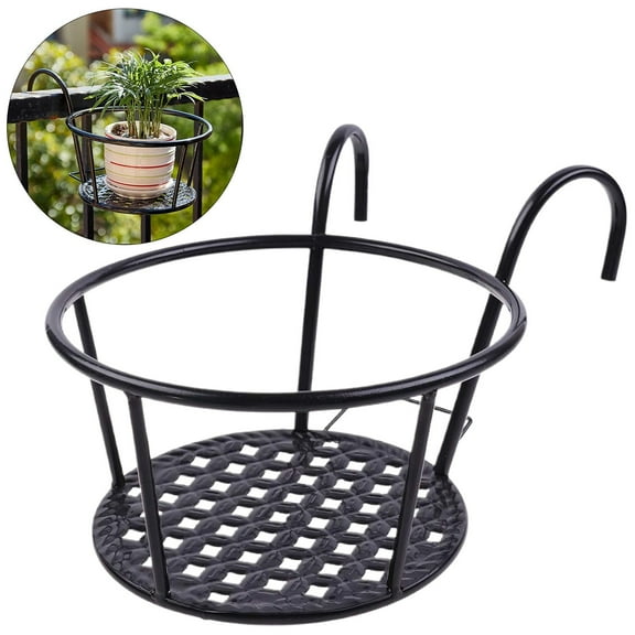 CSSJKYJ Iron Hanging Plant Holder Over The Rail Metal Fence Planters, Iron Art Hanging Baskets Flower Pot Holder, Hanging Bucket Flower Pot Holder for Patio Balcony Outdoor Plants - Pack of 1 (Black)