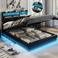 thumbnail image 6 of VEANERWOOD Full Size Lift Up Bed Frame with Storage Headboard, Upholstered Platform Bed with Charging Station, LED Lights, No Box Spring Needed, 6 of 9