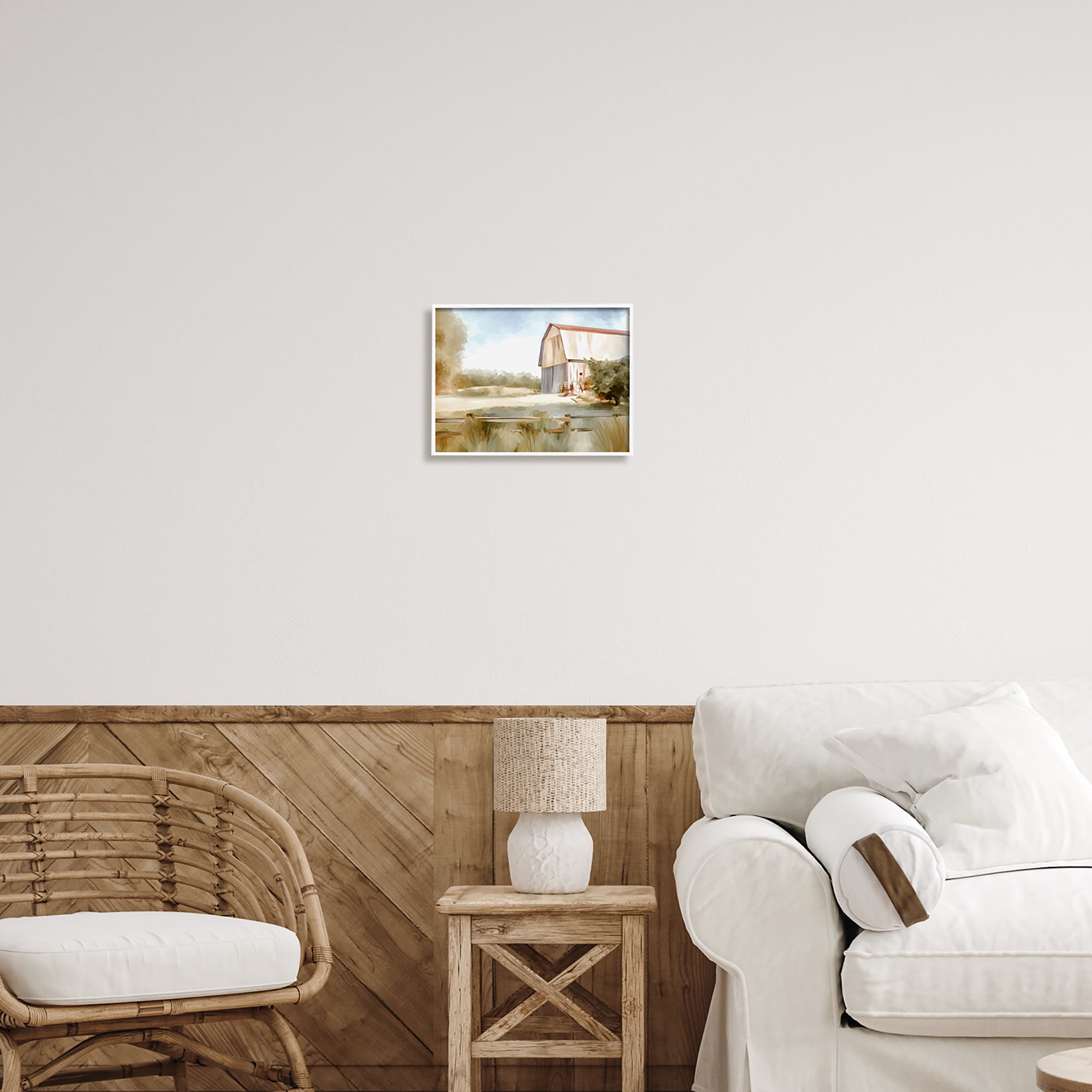 Stupell Industries Barn in Rural Farmland Nature Painting White Framed Art Print Wall Art, 14 x 11