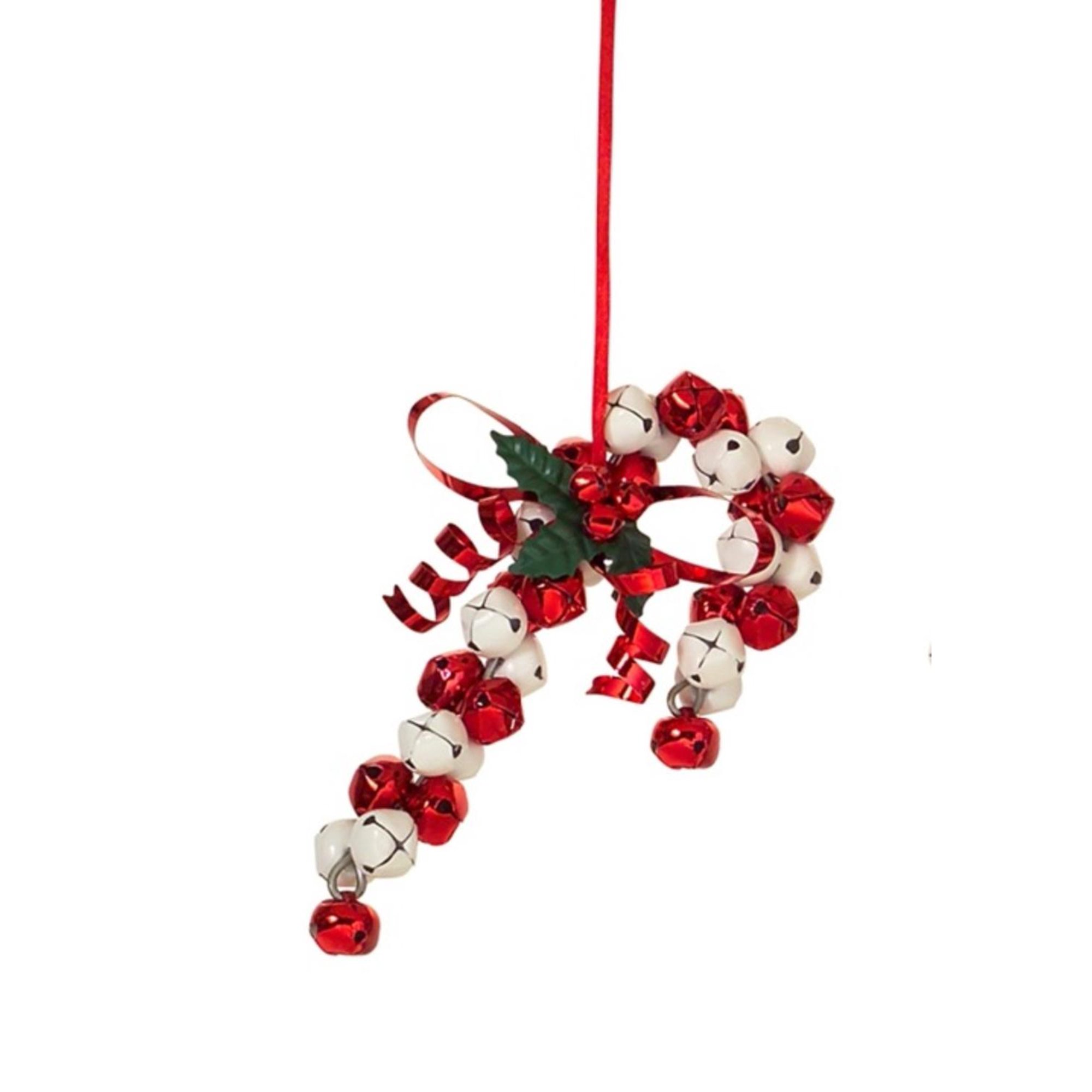 6 Peppermint Twist Jingle Bell Candy Cane With Holly And Berries