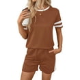 thumbnail image 2 of Shine Up Casual Outfit Sets for Women 2 Piece Loungewear Summer Tshirt Shorts Sets Stripe Tracksuits, 2 of 5