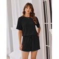 thumbnail image 6 of Wrongduck Women's Elegant Ribbed Romper 2026 Short Sleeve Loose Fit Jumpsuit with Keyhole Back and Pockets Vacation Beach One Piece Outfit, 6 of 7