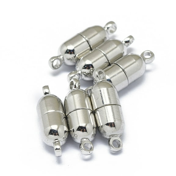 Rack Plating Brass Magnetic Clasps with Loops N45 Grade Strong Magnet Long-Lasting Plated Oval Real Platinum Plated 19x6mm Hole: 1.8mm