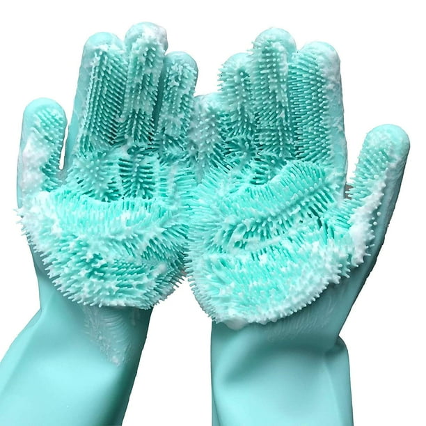 Cleaning Gloves, Reusable Magic Silicone Gloves with Wash Scrubber
