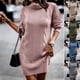 thumbnail image 2 of Suéter de cuello alto de longitud media para mujer, jersey de punto trenzado de manga larga, moda de otoño e invierno para mujer, ropa para mujer, 2 of 6