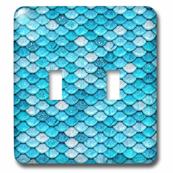 3dRose Sparkling Teal Luxury Metal Mermaid Scales Glitter Effect Art print - Double Toggle Switch