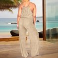 thumbnail image 2 of MORTTIC Women's Solid Color Sleeveless Wide Leg Jumpsuit with Drawstring Waist Streetwear Fashion Romper Khaki，S, 2 of 3