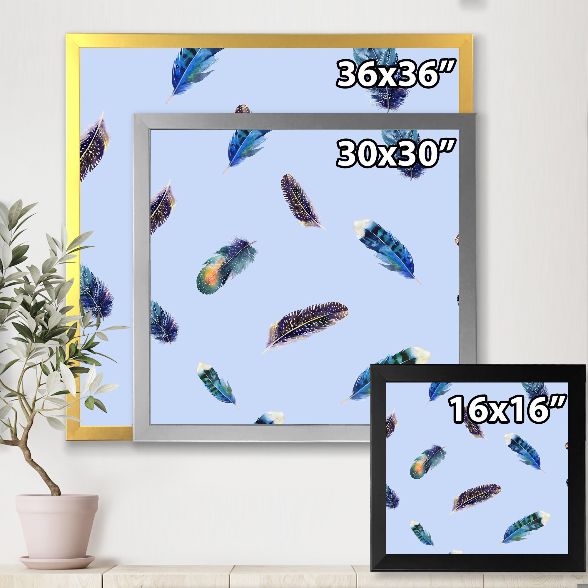 Designart 'Blue Feathers Boho Ethnic ' Bohemian & Eclectic Framed Art Print