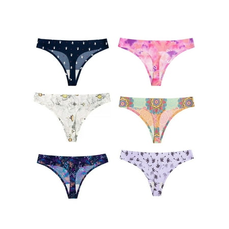 

Yuemengxuan 6Pcs Women Thongs Set Multicolor Print Breathable Low-Waist Stretch G-String Lingerie for Girls XS-XL