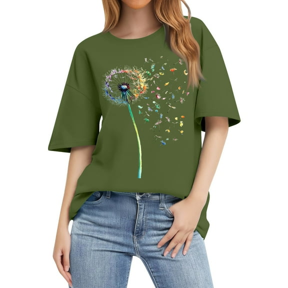 NAMTYQX T Shirts for Women O-Neck Graphic Basic Bedrucktes Loose Fitting Short Sleeve Airoft Plus Size Stretch Tshirts Shirts for Women Army Green Size M