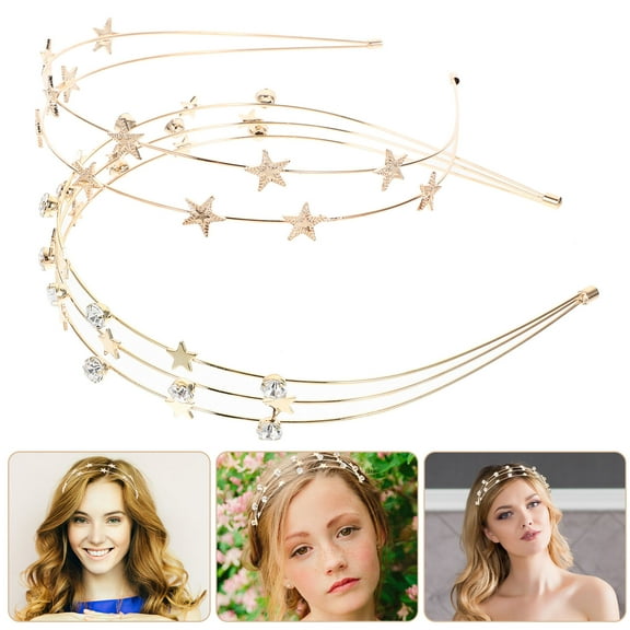 FRCOLOR Golden Metal Women Headband with Star Decoration for Bridal Wedding and Party Accessories