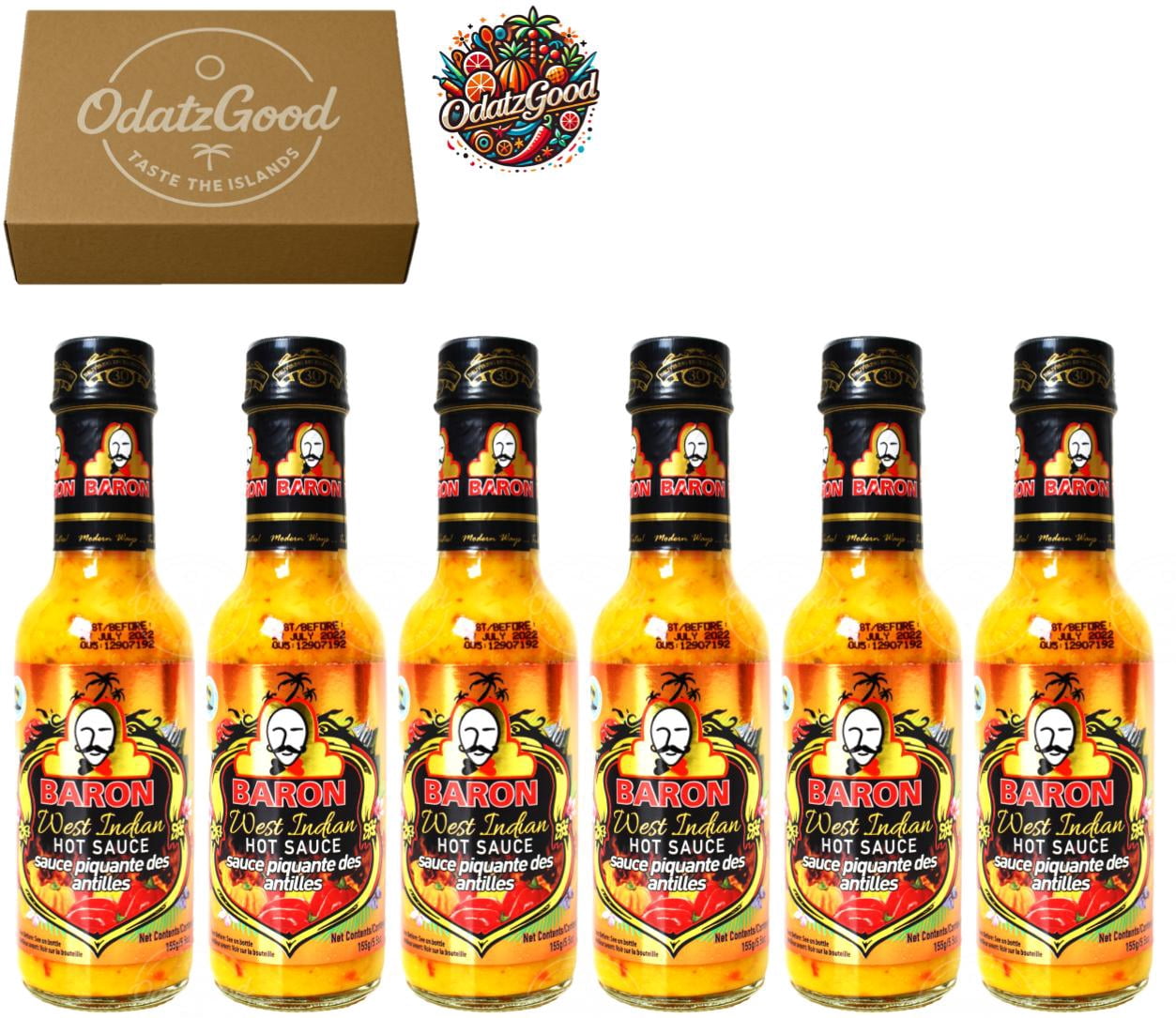 Baron West Indian Hot Sauce 5.5oz (155g) 6-Pack – Product of St. Lucia – Curated & Packaged by ODatzGood