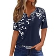 thumbnail image 4 of HOMBOM T-Shirts for Women Summer Graphic Tees Henley V Neck Short Sleeve Floral Casual Dark Blue Ladies Tops, 4 of 7