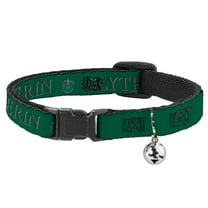 Harry Potter Breakaway Cat Collar With Bell, Plastic Clip, Easy Adjustable, Harry Potter Slytherin Crest Green Black, 8.5 to 12 Inches 0.5 Inch Wide