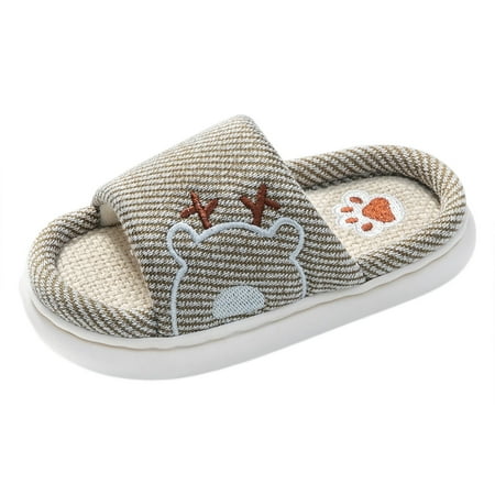 

MQLKF Family Child Deer Linen Slippers Thick Sole Non Slip Home Parenting Boys And Girls Cotton Linen Slippers Comfortable Lightweight Boys Shoes