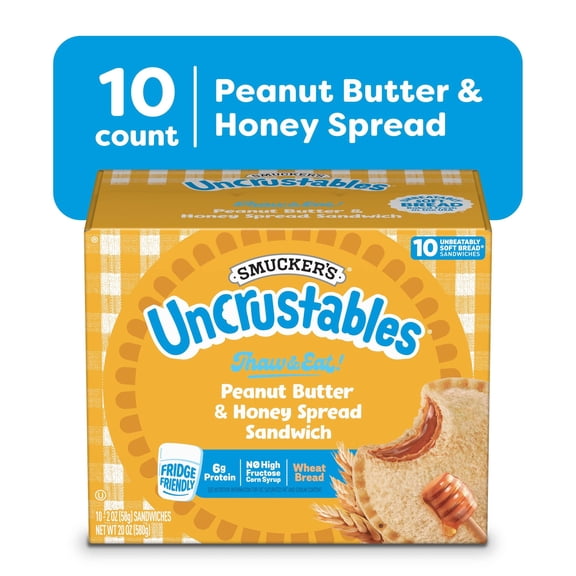 Smucker’s Uncrustables Peanut Butter & Honey Spread Sandwiches, 10 Count, 2 oz Each, Frozen