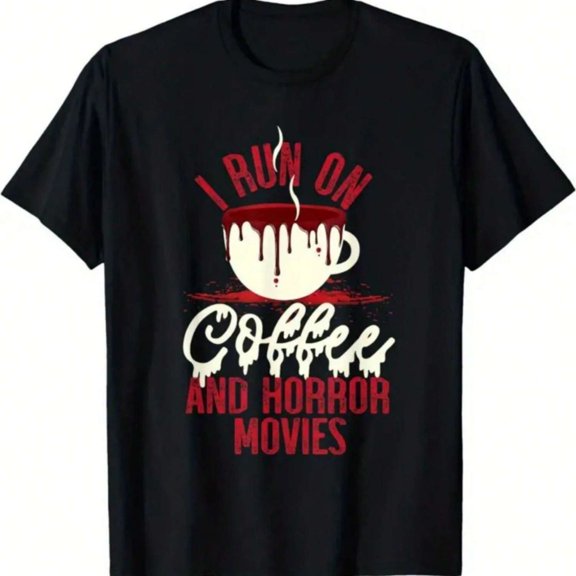 Halloween Horror Movies and Coffee Graphic T-Shirt - Comfortable & Fashionable Cotton, Round Neck, Machine Washable for All Seasons