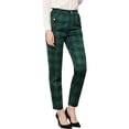 thumbnail image 1 of Allegra K Pantalones A Cuadros De Tartán Vintage Para Mujer Pantalones Largos Rectos De Cintura Elástica Verde 12, 1 of 5