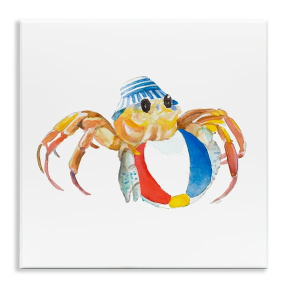 Stupell Industries Beach Ball Crab Novelty Painting Unframed Art Print Wall Art, 12 x 12
