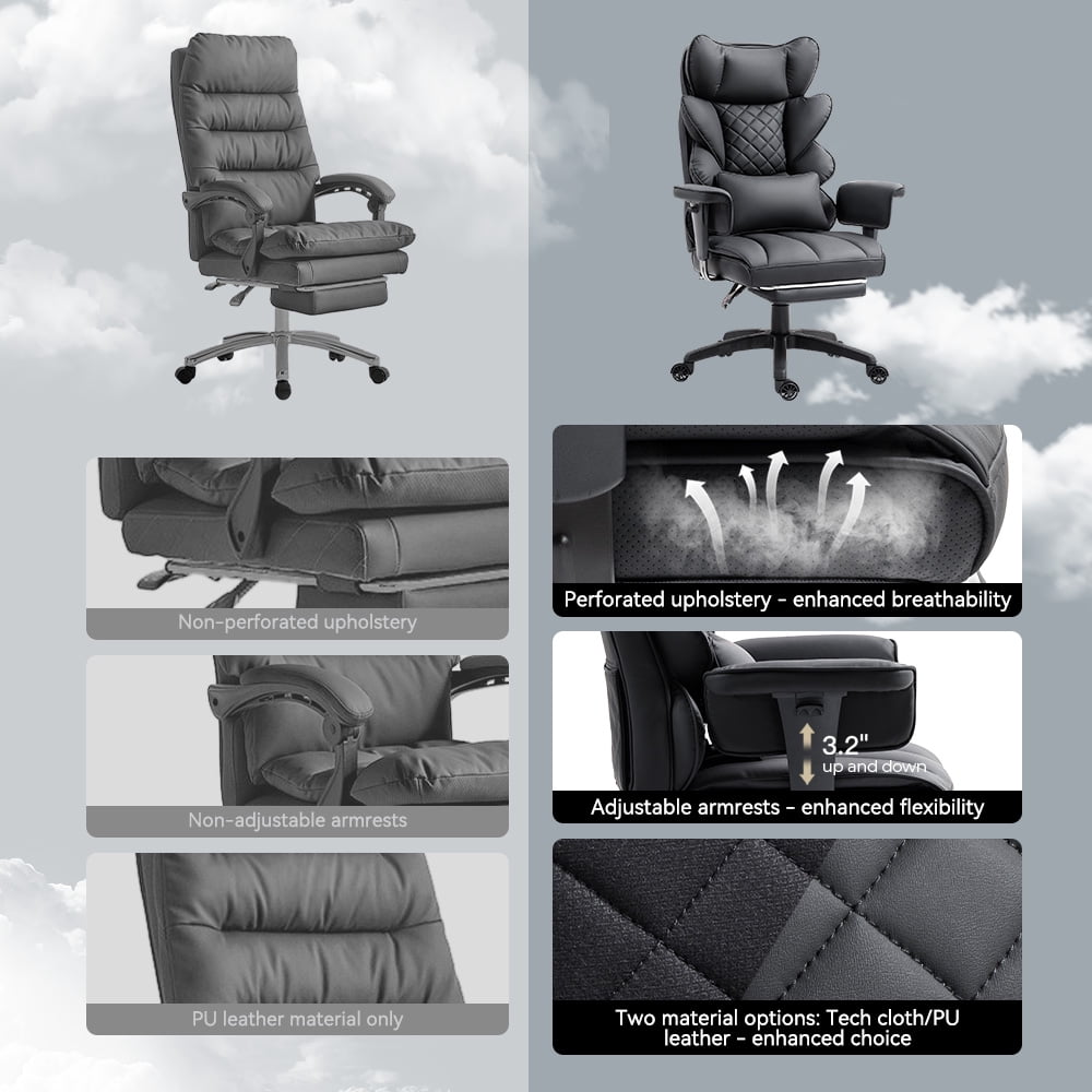 GOOSEA Office Chair Adult PU Leather High Back Indoor Commercial Adjustable Seat Height Executive Chairs Footrest, Black