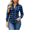 thumbnail image 2 of Ghalytn Women Buffalo Plaid Button Down Shirt Lapel Collar Roll Up Long Sleeve Curved Hem Casual Blouse, 2 of 9
