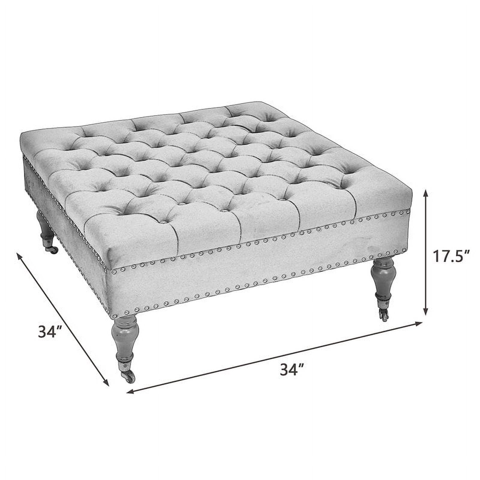 Square Navy Velvet Tufted Upholstered Cocktail Ottoman with Wheels