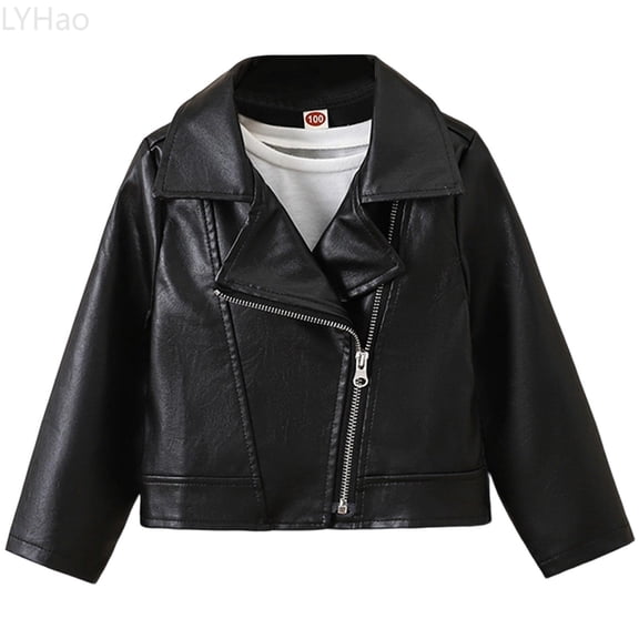 LYHao Girls Windproof Warm PU Leather Jacket Coat For Kids Stylish British Motorcycle Outerwear Toddler Girls Jacket And Functional Ages 2 10 Girls Jacket Coat,Sizes 2-3 Years