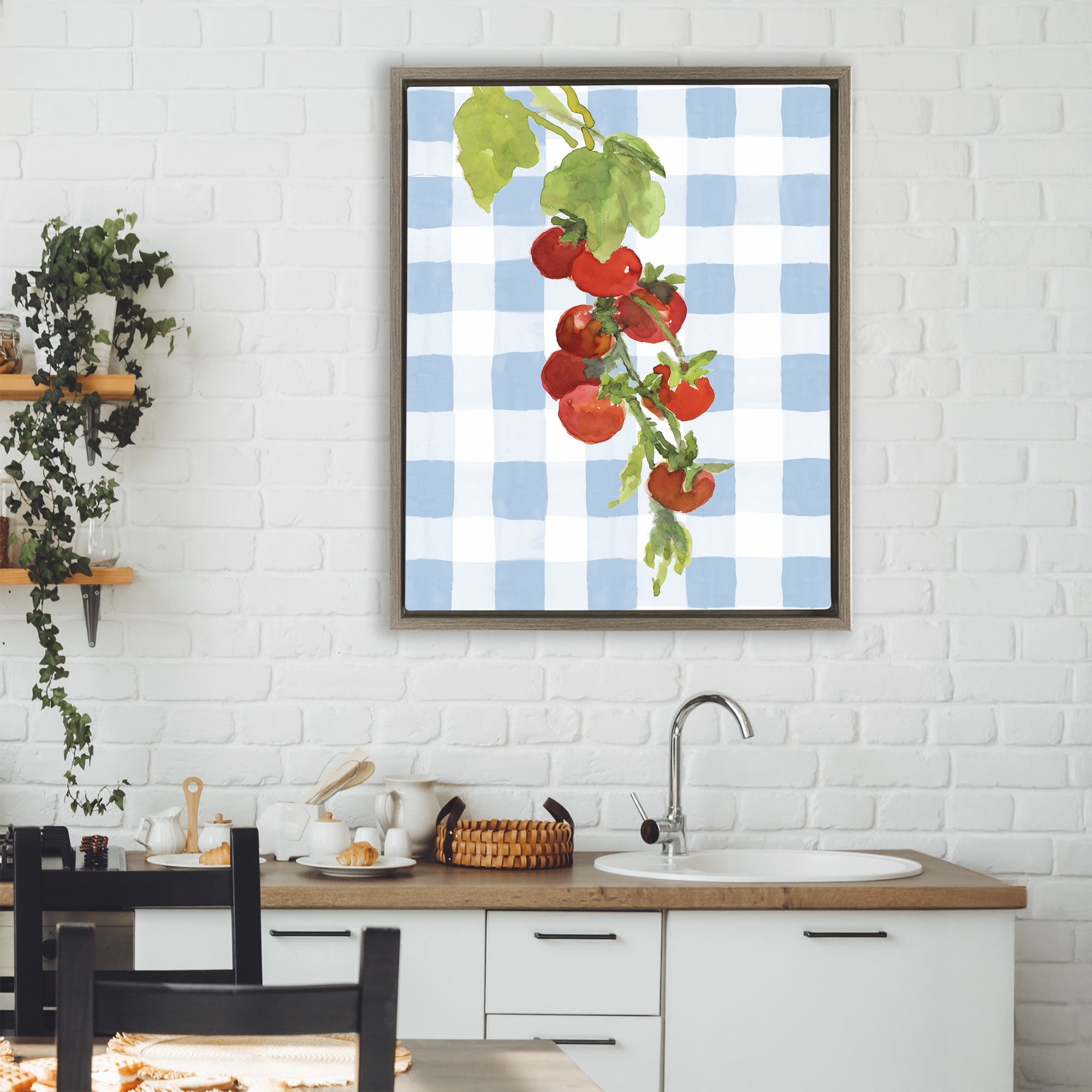 Stupell Industries Vine Ripe Tomatoes on Plaid Brown Framed Floater Canvas Wall Art, design by Lanie Loreth