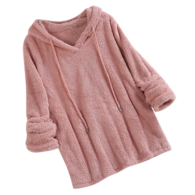 Abrigos de Invierno Para Mujer Abrigo de Piel Sintética Moda Cálido Felpa Cordón Con Capucha Sólido Manga Larga Tops Odeerbi ODB172482