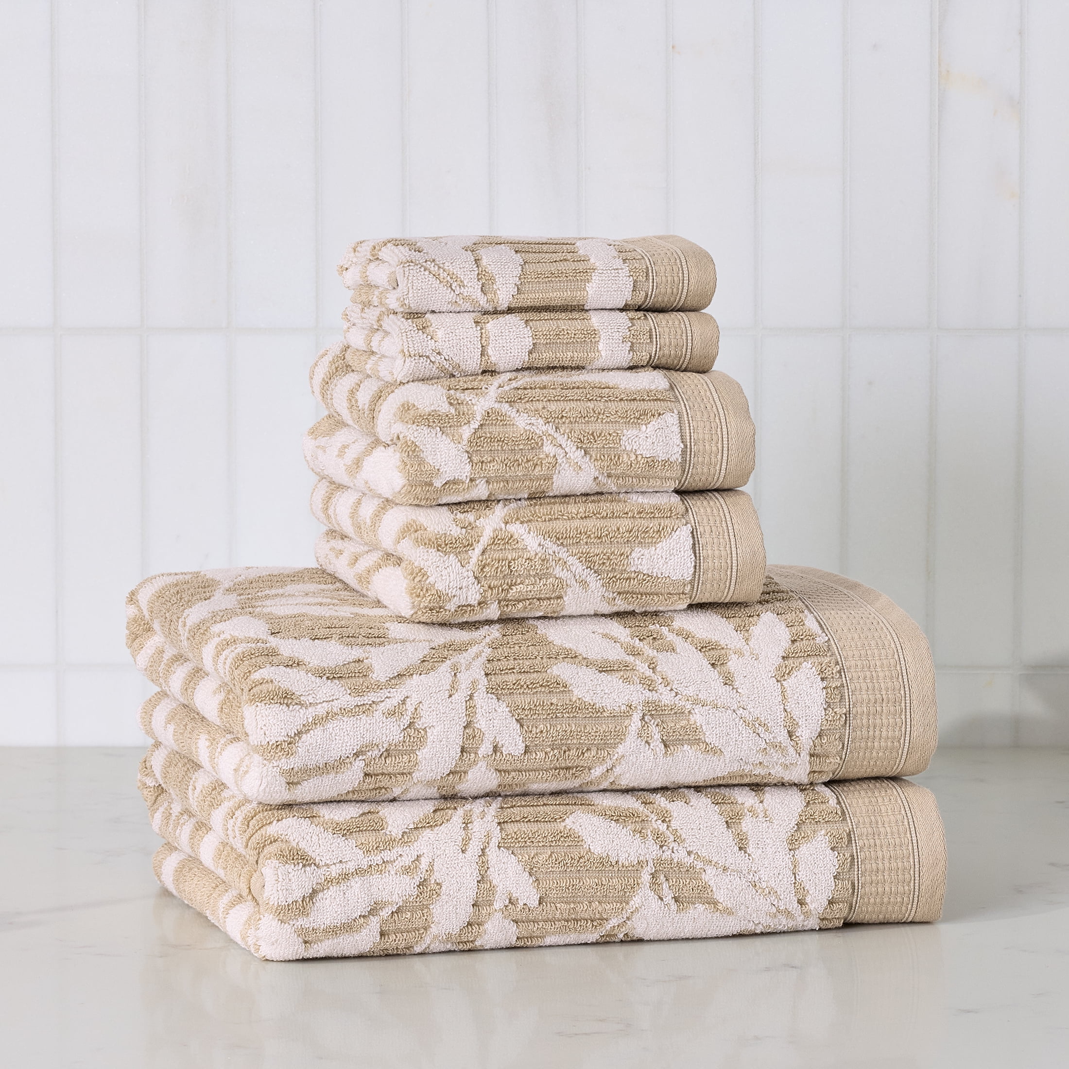 Better Homes & Gardens Signature Soft Floral 6 Piece Towel Set,Almond Biscuit/Vanilla Dream
