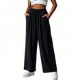 thumbnail image 5 of Linen Cotton Casual Pants Women Summer Drawstring Elastic Waist Loose Fit Pants Straight Leg Summer Trousers, 5 of 6