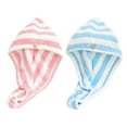 thumbnail image 1 of Paquete de 2 toallas de microfibra para el cabello, turbante envolvente, toalla de secado rápido para el cabello, turbante absorbente de rayas para secar la cabeza, 1 of 5