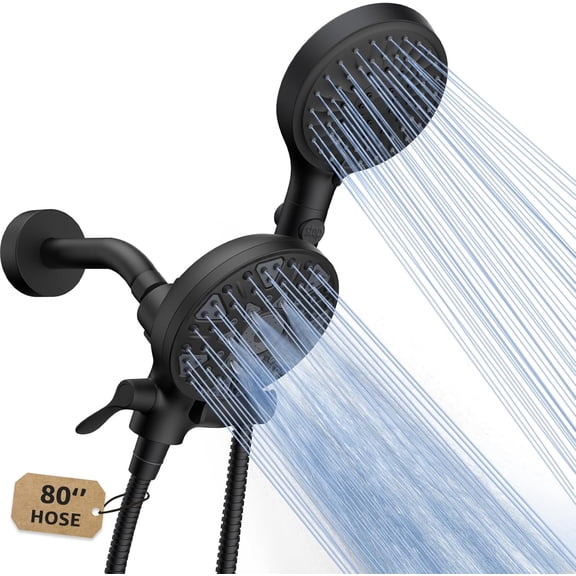 Dual Handheld Shower Head Combo, Enjoy 6-Setting Rain Showerhead and 6-Setting Hand Held Shower Separately or Together, 2 in 1 Showerhead with 80" Extra Long Stainless Steel Hose, Black