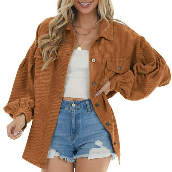 AOOCHASLIY Fall Clothes Women Solid Color Casual Long Sleeve Pocket Loose Lapel Cardigan Jacket Coat