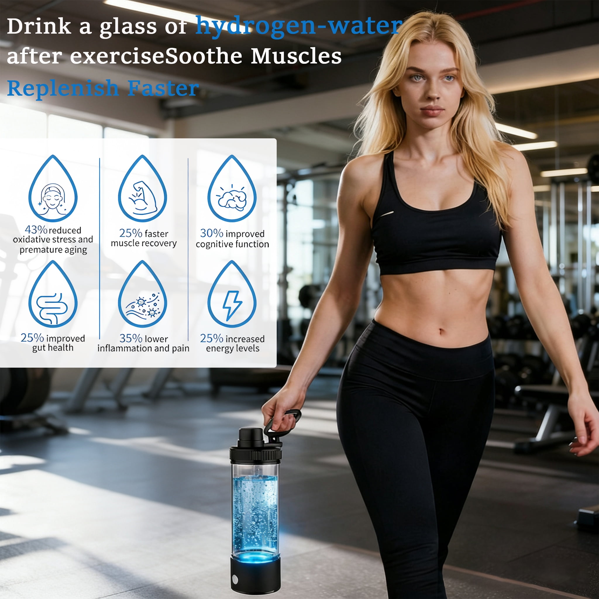 Hydrogen Water Bottle,Upgrade Hydrogen Water Machine-SPE PEM Technology,3-Minute H₂ Production,Remove Ozone/Nitrogen,Portable Portable Water Ionizer for Travel,Home,Office