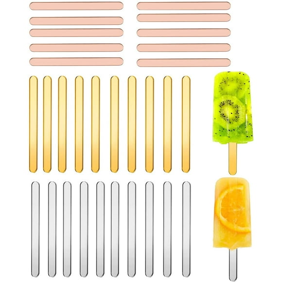 30 Pieces Acrylic Cakesicle Popsicle Sticks, Reusable Popsicle Sticks Mini Cake Pop Sticks for Ice Cream Candy Kitchen DIY Craft Supplies(Gold,Silver and Rose Gold)