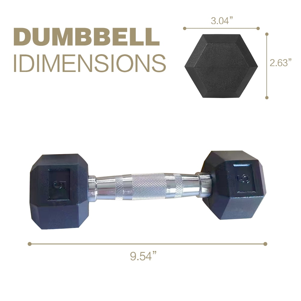 Tcbosik 5LBS Rubber Encased Hex Dumbbell for Home GYM, Set of 2 Exercise & Fitness Dumbbell, Hand Weight for Strength Training, Black