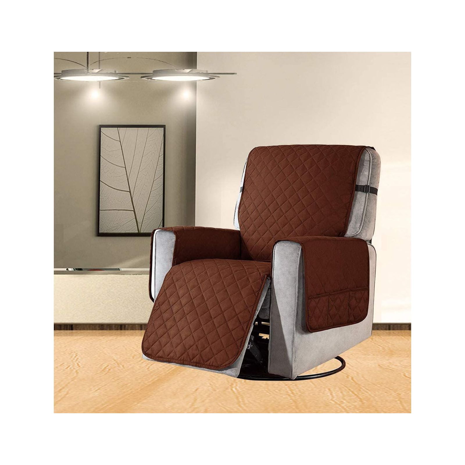 Quilting Waterproof Recliner Slipcover, Recliner Chair Cover Reversible Armchair Covers Sofa Slipcover Elastic Band Recliner Cover Anti-Slip Armchair-Deep coffee-small