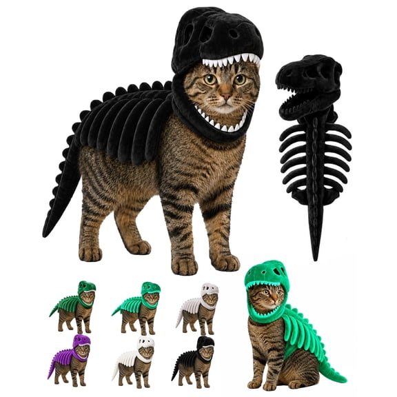 Dog Cat Pet Dinosaur Skeleton Costume, Soft Plush T Rex Halloween Outfit with 3D Bone Hood for Medium Large Pets
