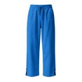 thumbnail image 4 of Corduroy Pants for Women Solid Casual Elastic High Waisted Pull On Straight Leg Trousers with Pockets Side Slit Everyday Spring Fall Blue, 4 of 9
