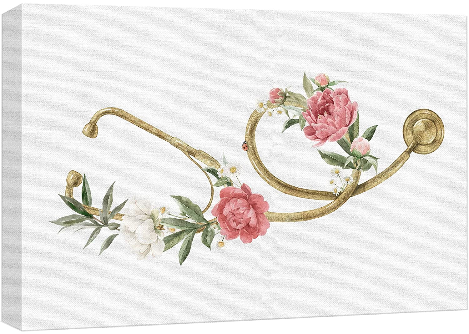 wall26 Canvas Print Wall Art Gold Doctor's Stethoscope Rose Flowers Medical & Hospital Health