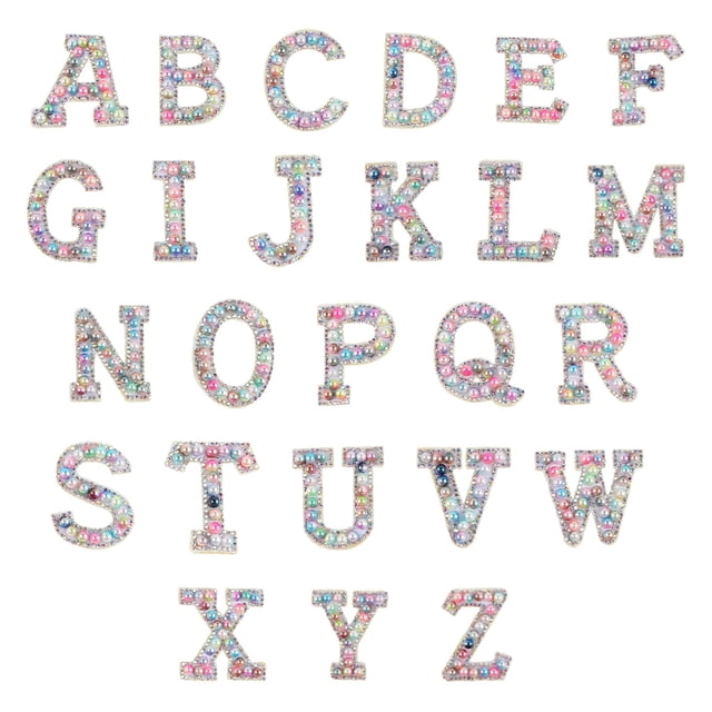 Hearth & Gear Letter Patch Set Of Pearl Rhinestone Shiny Pearl Letter Patch Clothes Applique Imitation Pearl Letter Patch (Colorful) DIY Letter Sticker A Stickers Thick Decal Science Stickers for