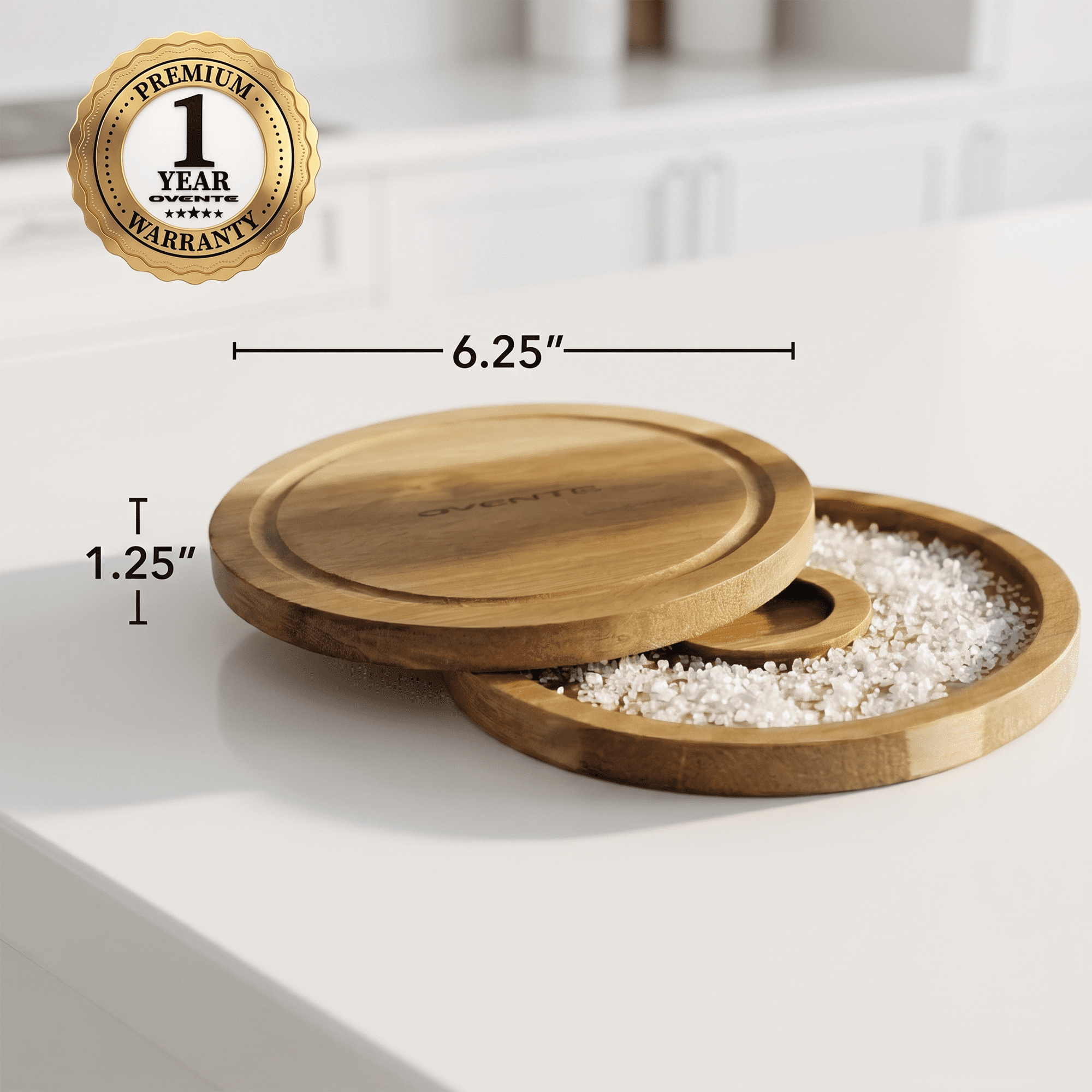 OVENTE Margarita Salt and Sugar Rimmer with Lid, Brown AWCR616B | Acacia Wood Glass Rimmer for Cocktail Drinks, Mess-Free Bar Salt Container, Bartender Tool for Coating Mojito & More