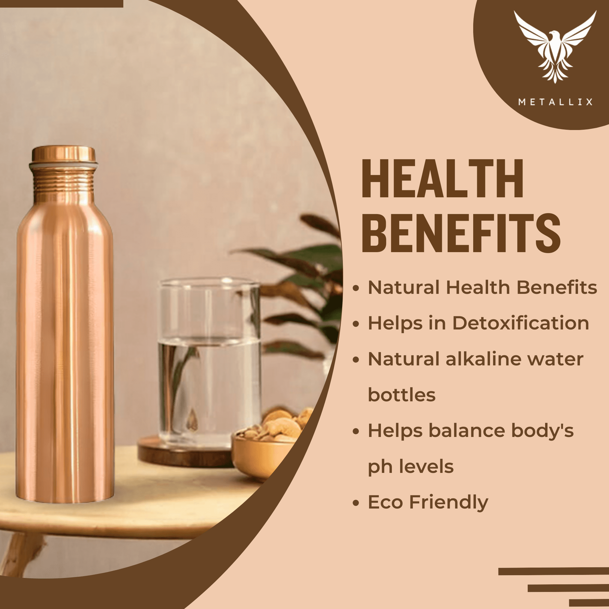 TITAN INTERNATIONAL Copper Bottle | Copper Water Bottle for Drinking | BPA Free & Leak Proof | Easy to Carry | Suitable for Yoga, School & Office - 1000ml / 32 Oz
