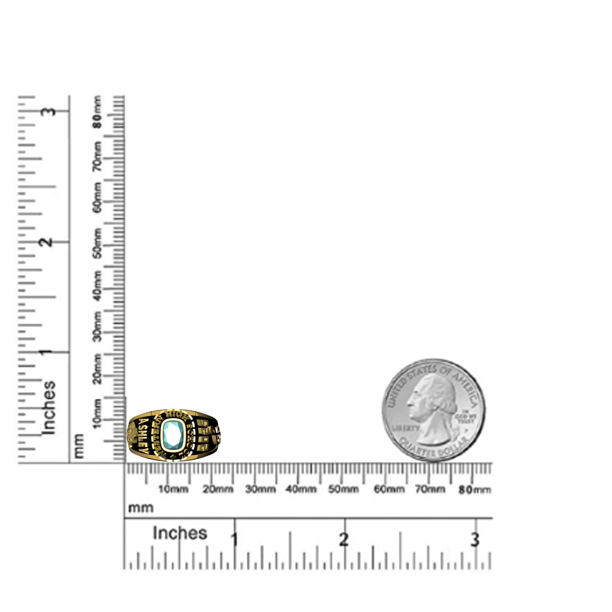 Mementos USA Customized Small Women's Class Ring for High School College-Sterling Silver/Gold