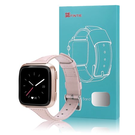 Sleek Black Leather Band - Bands for Fitbit Versa/Versa Lite Edition, Slim Soft Genuine Leather Band Replacement Straps Wristbands