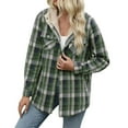 thumbnail image 2 of EchfiProm Women's Army Green Plaid Jacket Hooded Button Front Coat, 2 of 6