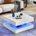 thumbnail image 3 of ChVans 34" LED Square Coffee Table with 2 Drawers, 2-Tier White High Glossy Coffee Table with Led lights & Storage Drawer, Modern Living Room Tables, 3 of 8